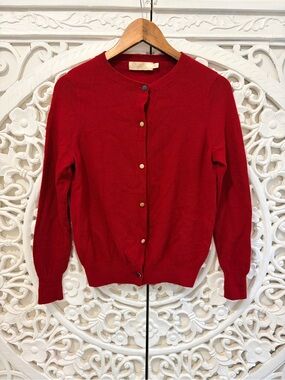 Tuhuang 100% Wool Red Cardigan Sweater Multicolor Buttons Size S